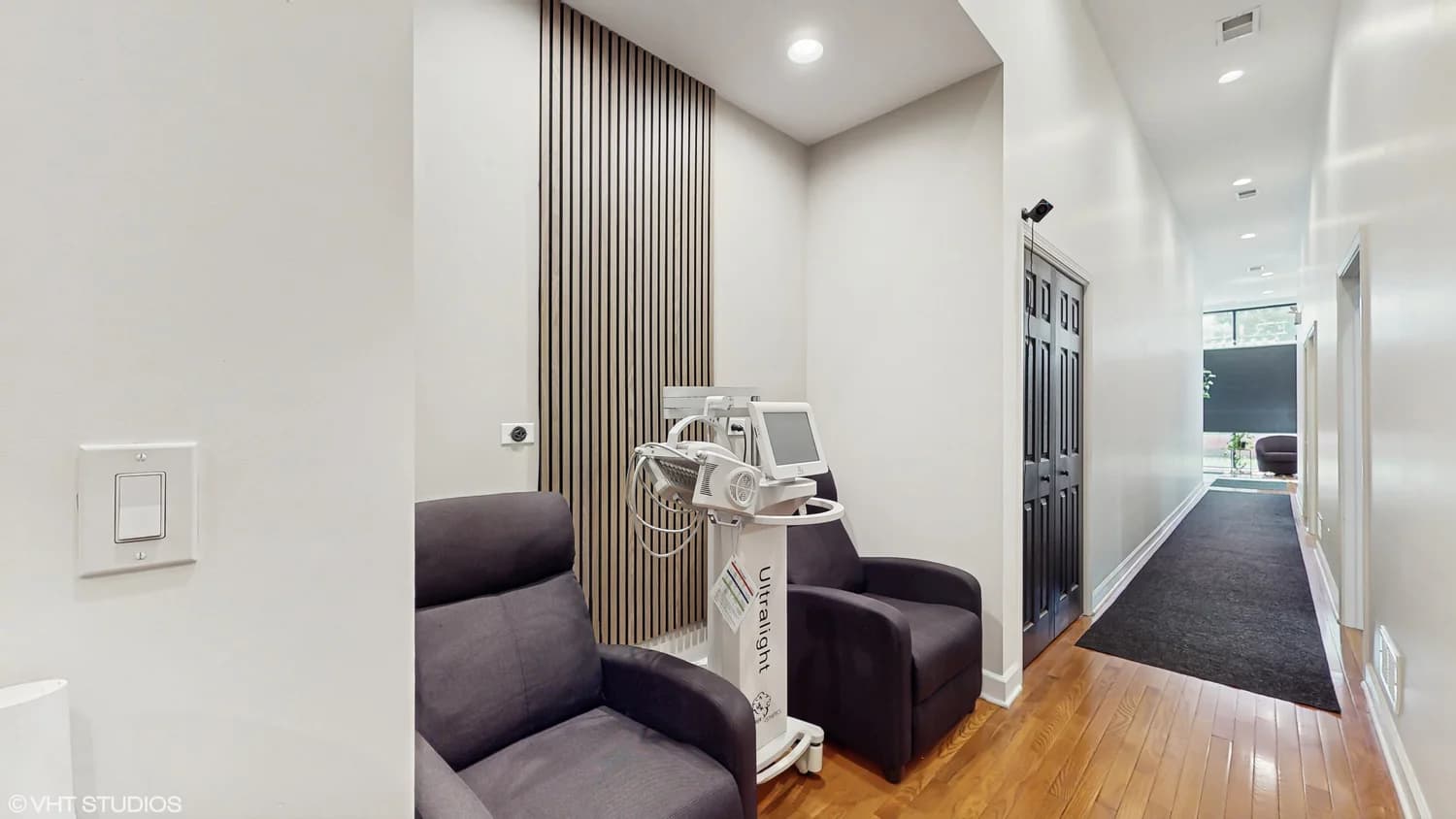 Treatment suite interior - detail of finishes and storage
