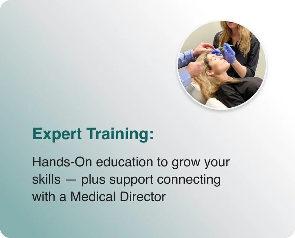 Senior practitioner mentoring during hands-on aesthetic training