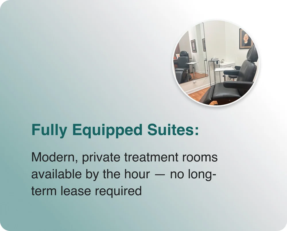 Treatment-ready aesthetic suite with chair, lighting, and supplies